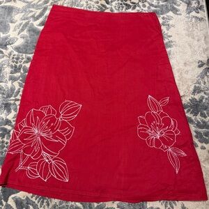 RW&Co. Red Floral Embroidered A-Line Skirt - Size 4